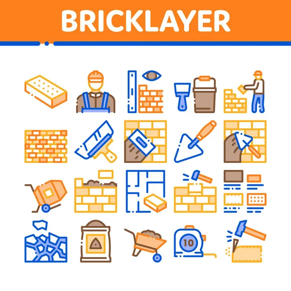 Bricklayer Industry Collection Iconos Set Vector — Vector de stock