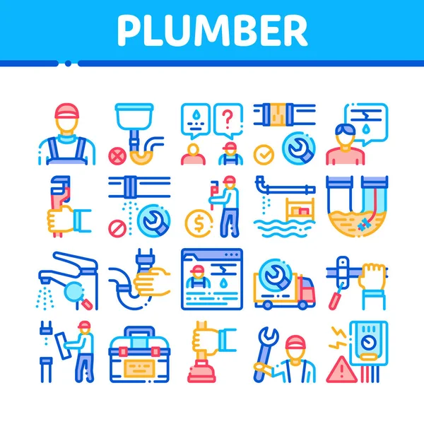 Plumber Profession Collection Icons Set Vector — Stockový vektor