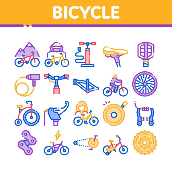 Bicycle Bike Details Collection Icons Set Vector — 스톡 벡터