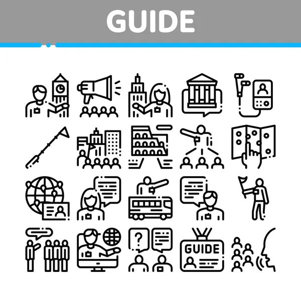 Guía de plomo viajero colección iconos conjunto de vectores — Vector de stock