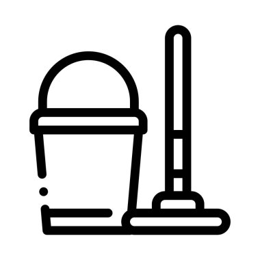 Bucket And Mop Icon Vector Outline Illustration