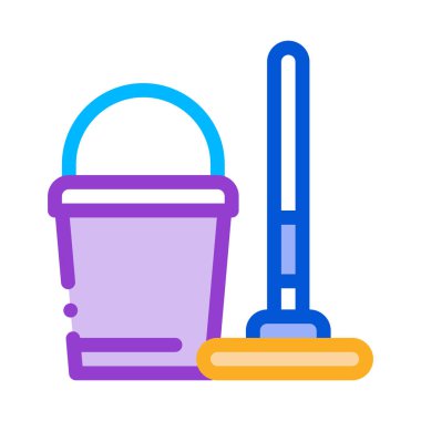 Bucket And Mop Icon Vector Outline Illustration