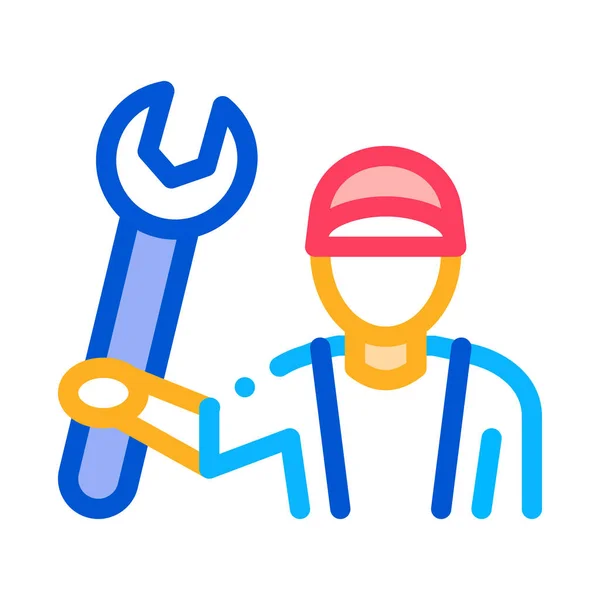 Plumber Wrench Icon Vector Outline Illustration — Stock Vector