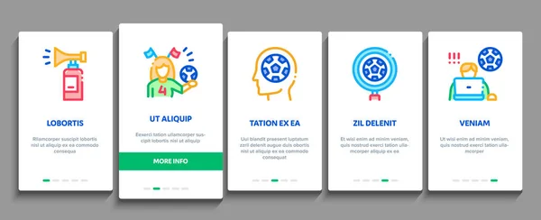 Attributi del tifoso di calcio Onboarding Elements Icons Set Vector — Vettoriale Stock