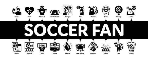 Atributos del ventilador de fútbol Infografía mínima Banner Vector — Archivo Imágenes Vectoriales