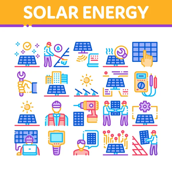 Solar Energy Technicians Collection Icons Set Vector — Stock Vector