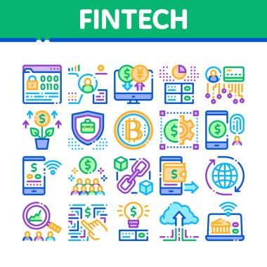 Fintech İcat Koleksiyonu Simgeleri Vektörü Ayarla
