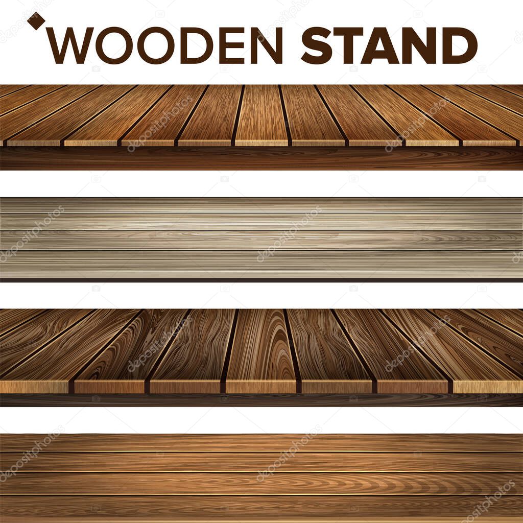 Wooden Stand And Platform Collection Set Vector