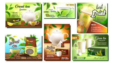 Çay İçeceği Reklam Sancakları Vektörü Ayarlandı