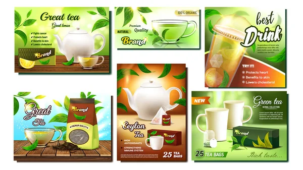 Рекламные баннеры Tea Drink Promo Set Vector — стоковый вектор