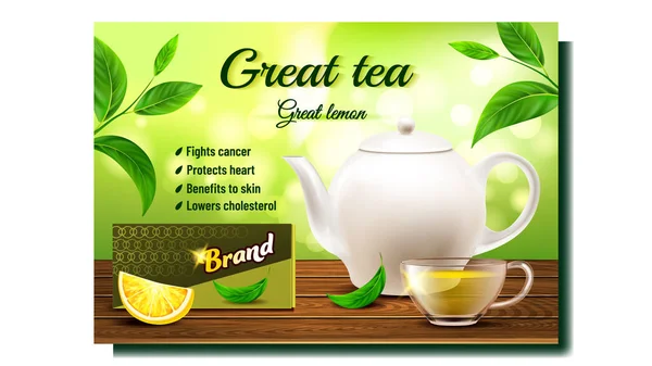 Té verde creativo promocional publicidad cartel vector — Vector de stock