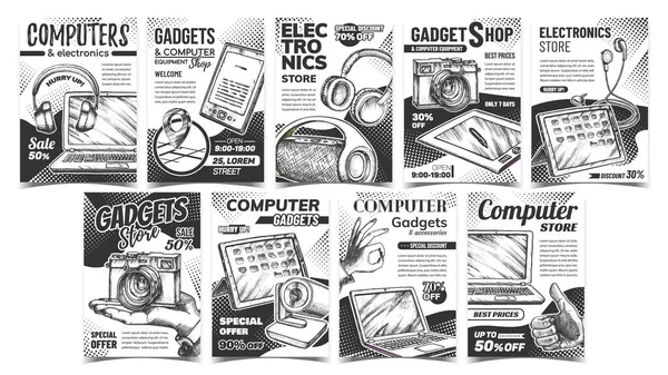 Elektronik Mağaza Reklam Posterleri Ayarlama Vektörü — Stok Vektör