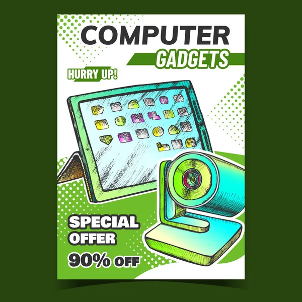 Computer Gadgets Creative Pubblicità Poster Vector — Vettoriale Stock