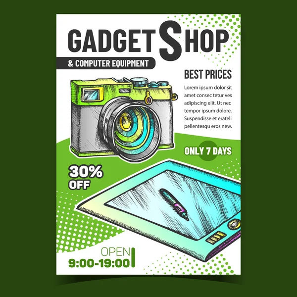 Gadget Shop Pubblicità creativa Poster Vector — Vettoriale Stock