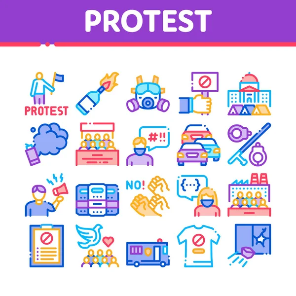 Protest und Streik Sammlung Symbole setzen Vektor — Stockvektor