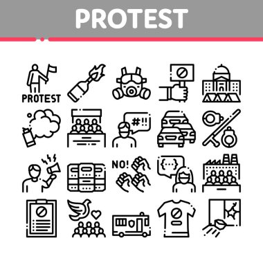 Protesto ve Grev Koleksiyonu Simgeleri Vektörü Ayarla
