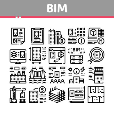 Bim Bina Bilgileri Modelleme Simgeleri Vektörü Ayarladı