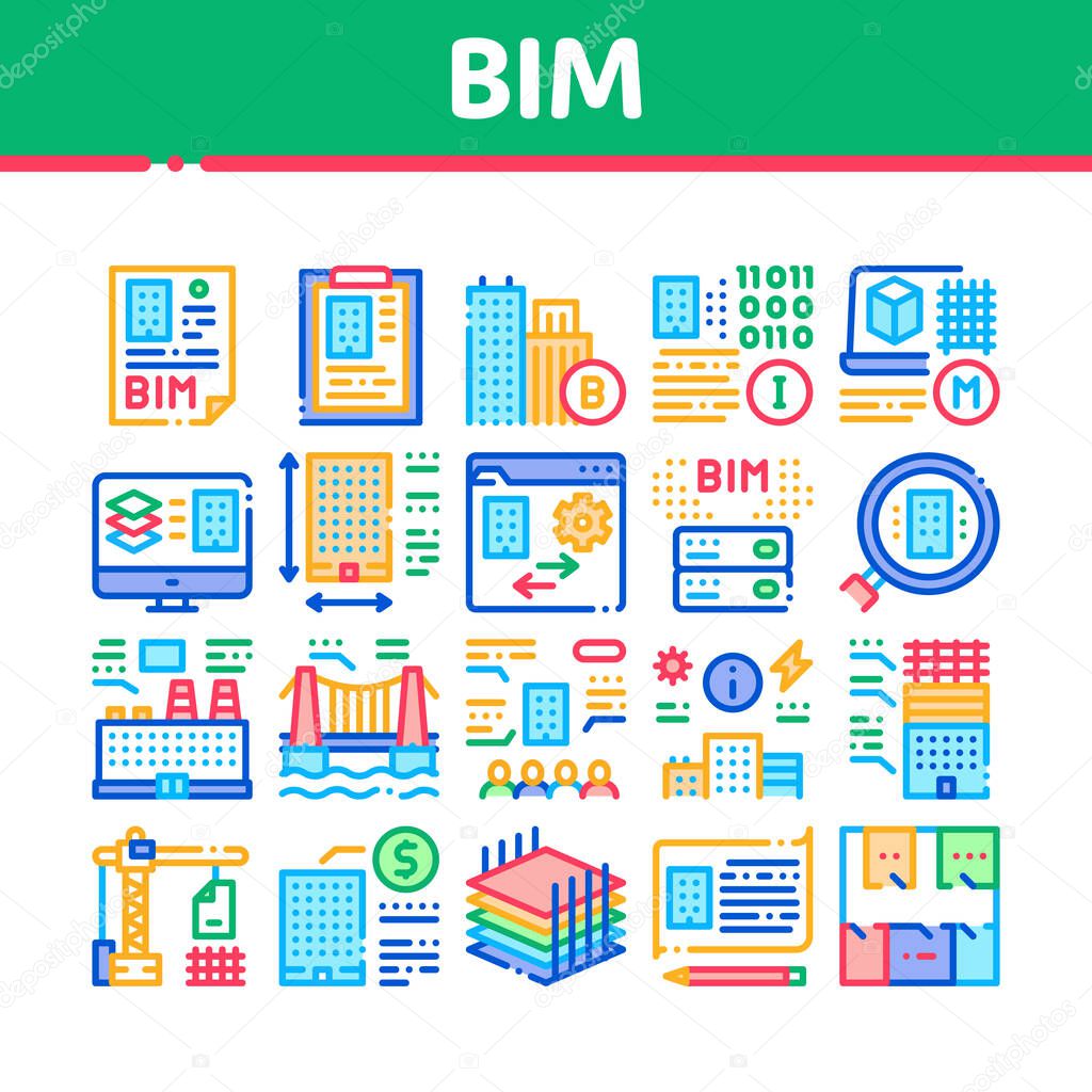 Bim Building Information Modeling Icons Set Vector