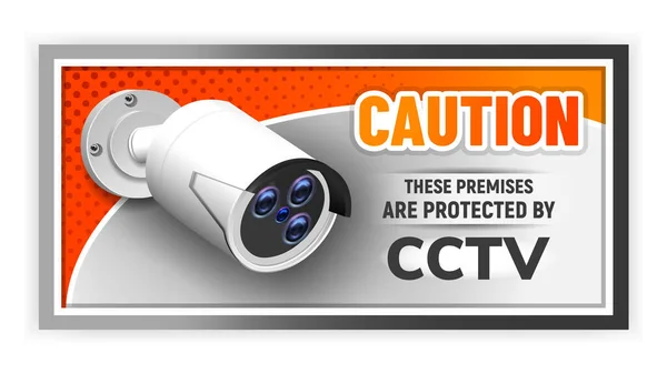 Ostrożność Chroniony Cctv Nameplate Banner Vector — Wektor stockowy