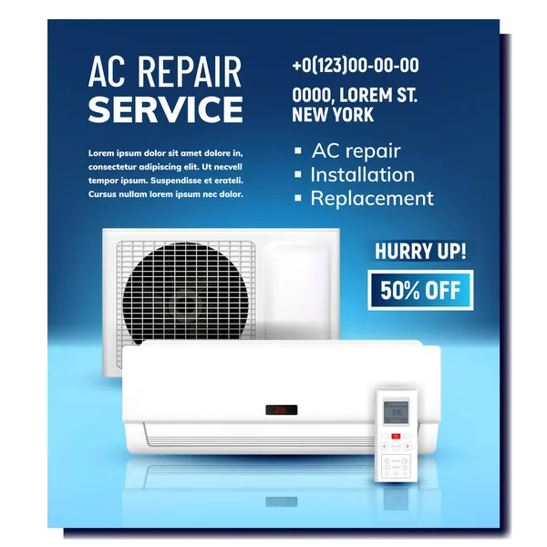 Air Conditioner Repair Service Promo Banner Vector — Stockový vektor