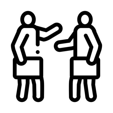 Çalışan iki kişinin buluşması ikon vektör ana hatları çizimi