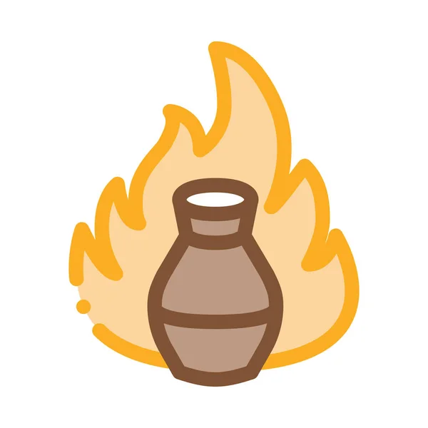 Clay vase on fire icon vector outline illustration — Stock Vector