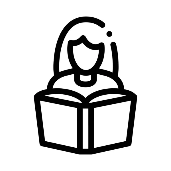 Čtení ikony dívka vektorový obrys ilustrace — Stockový vektor