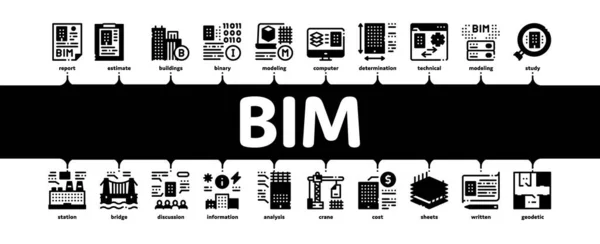 Bim Building Information Vetor de Banner Infográfico Mínimo — Vetor de Stock
