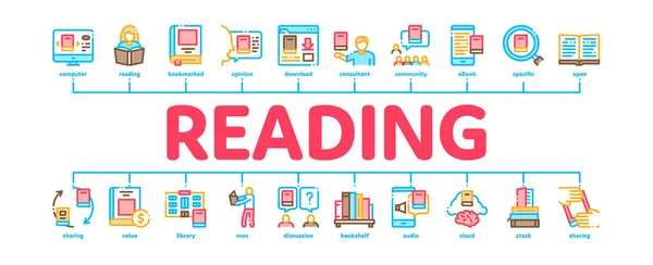Kütüphane Kitabı Okuma Asgari Bilgisel Sancak Vektörü — Stok Vektör