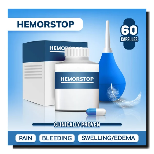 Hemorrhoids Pills And Tool Advertising Poster Vector — Stock Vector