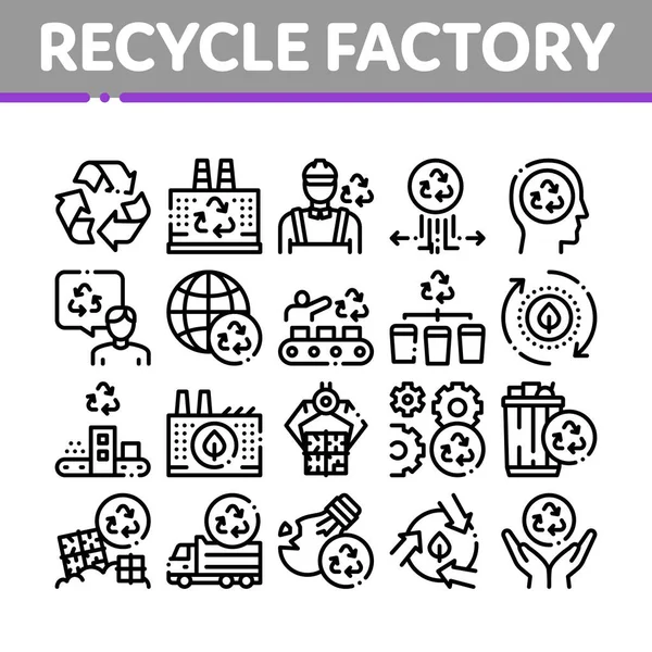 Fabryka recyklingu Ekologia Przemysł Ikony Set Vector — Wektor stockowy