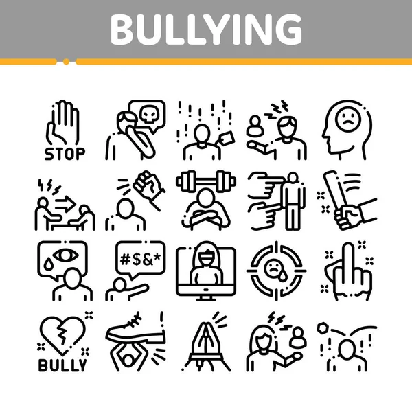 Ikon Koleksi Agresi Bullying Mengatur Vektor - Stok Vektor