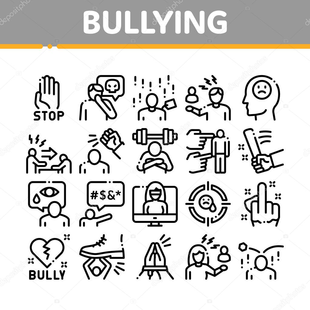 Bullying Aggression Collection Icons Set Vector