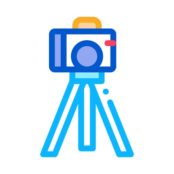 Caméra vidéo avec icône de trépied illustration vectorielle de contour — Image vectorielle