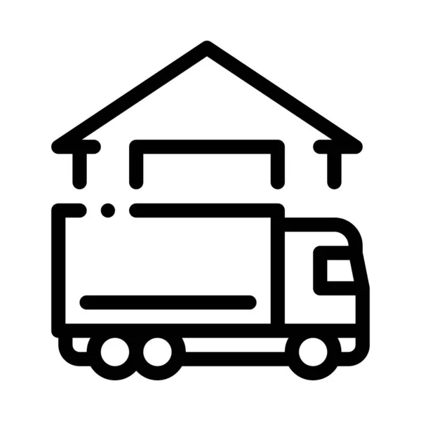 Kamion v blízkosti domu ikona vektor obrys ilustrace — Stockový vektor