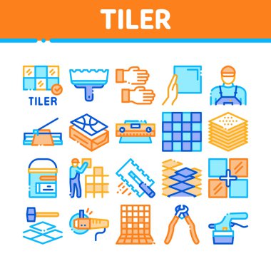 Tiler Çalışma Malzemeleri Toplama Simgeleri Vektörü Ayarla