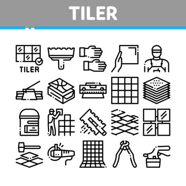 Tiler Çalışma Malzemeleri Toplama Simgeleri Vektörü Ayarla