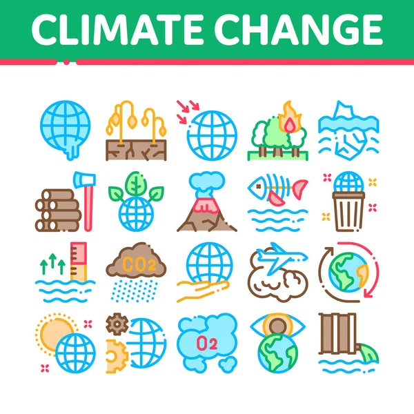 Mudança climática Coleção de Ecologia Ícones Set Vector —  Vetores de Stock