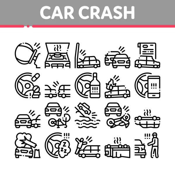 Auto Crash Accident Collection Symbole setzen Vektor — Stockvektor