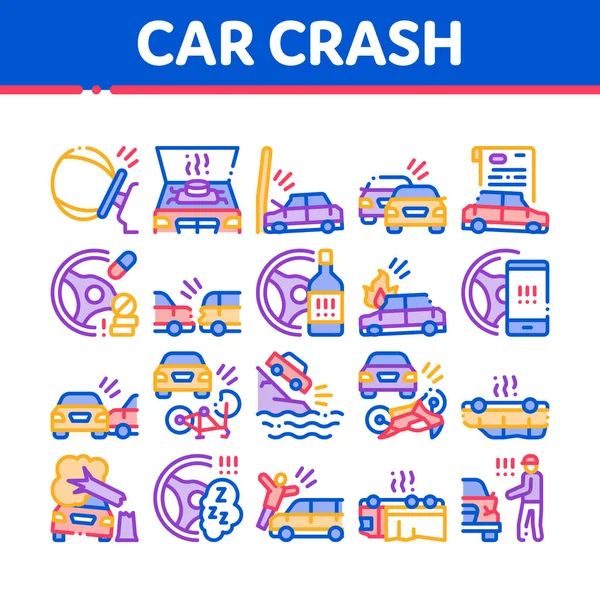 Auto Crash Accident Collection Symbole setzen Vektor — Stockvektor