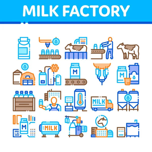 Milchfabrik Produktkollektion Symbole Set Vektor — Stockvektor