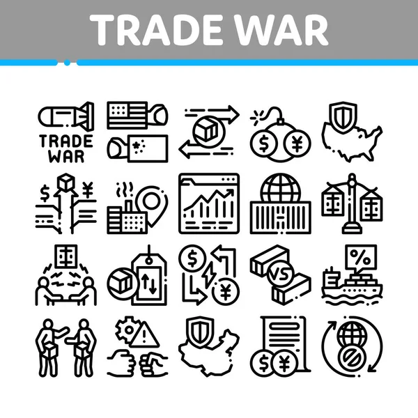 Comercio Guerra Negocios Colección Iconos Set Vector — Vector de stock
