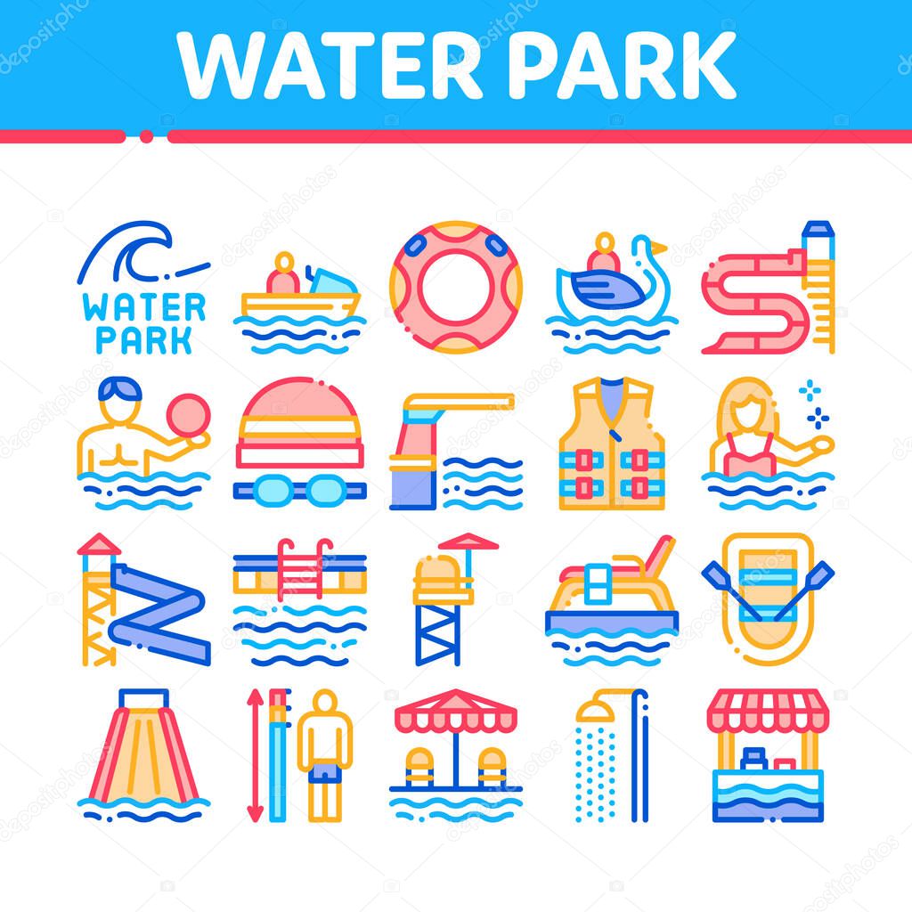 Water Park Attraction Collection Icons Set Vector