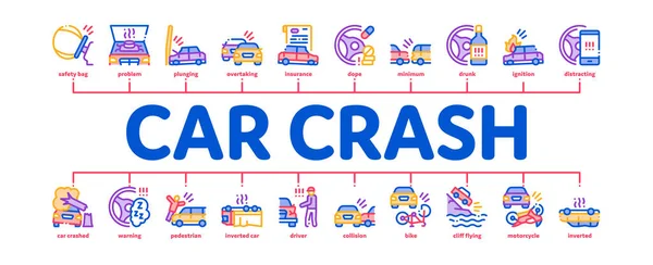 Αυτοκινητιστικό δυστύχημα με ελάχιστο Infographic Banner Vector — Διανυσματικό Αρχείο