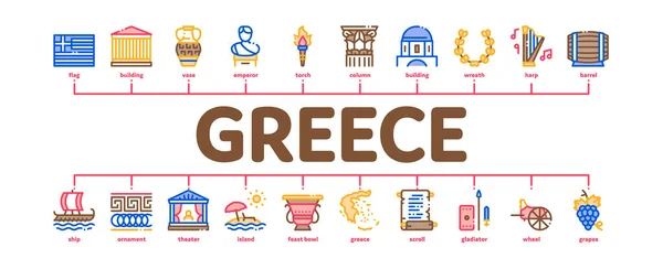 Grecia Historia del país Infografía mínima Banner Vector — Vector de stock