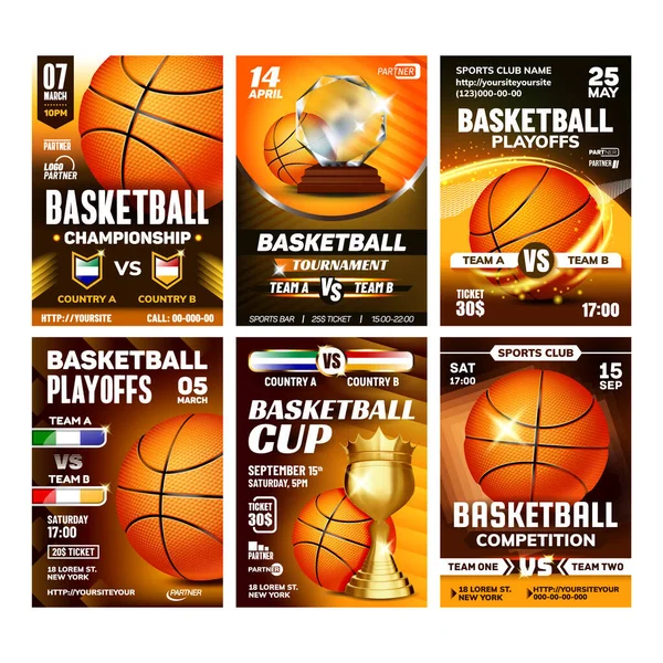 Μπάσκετ Sport Event Flyer Αφίσες Ορισμός διάνυσμα — Διανυσματικό Αρχείο