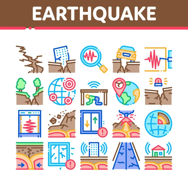 Earthquake Disaster Collection Icons Set Vector — Stock Vector