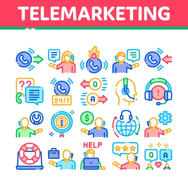 Telemarketing Sale Collection Icons Set Vector — Stockový vektor