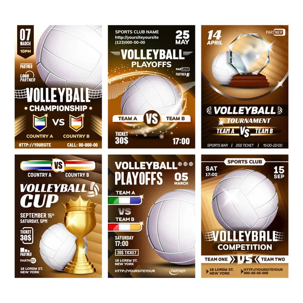 Volejbal Sport Event Flyer Plakáty Set Vector — Stockový vektor