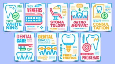 Diş Tedavisi Reklam Posterleri Vektörü Ayarla